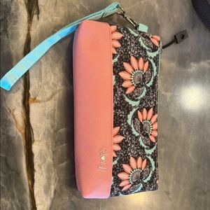 Pink Floral Wristlet Clutch with Turquoise Strap Brand New